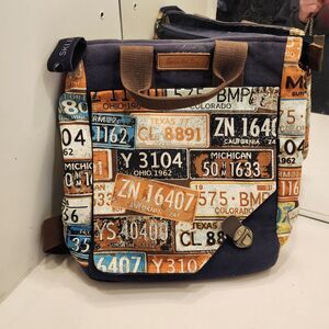 Toni's Art Bag Handmade Canvas Backpack Purse US License Plate Design